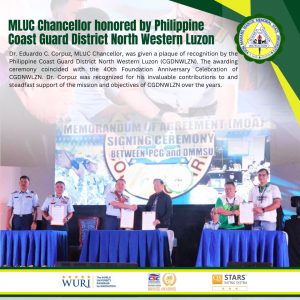 MLUC Chancellor honored by Philippine Coast Guard District North Western Luzon